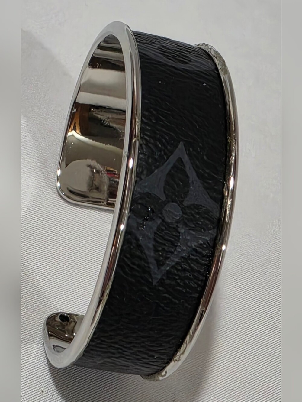 Louis Vuitton Black LV Eclipse Monogram canvas Silver Cuff Bracelet